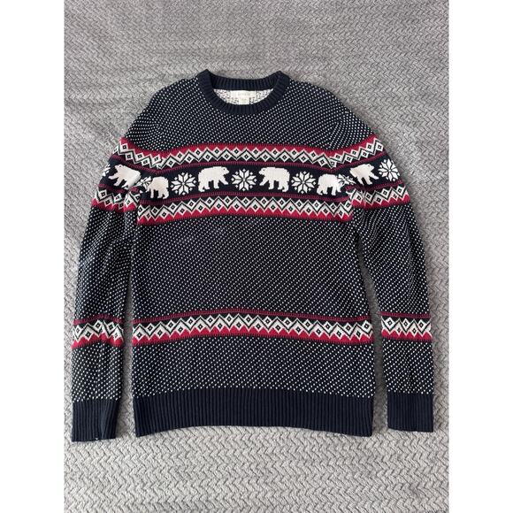 Aspen Crew Neck Sweater Mens Size Medium Blue Bear Pattern Long Sleeve - Picture 1 of 4